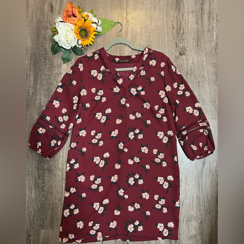 Maroon Floral Midi Dress